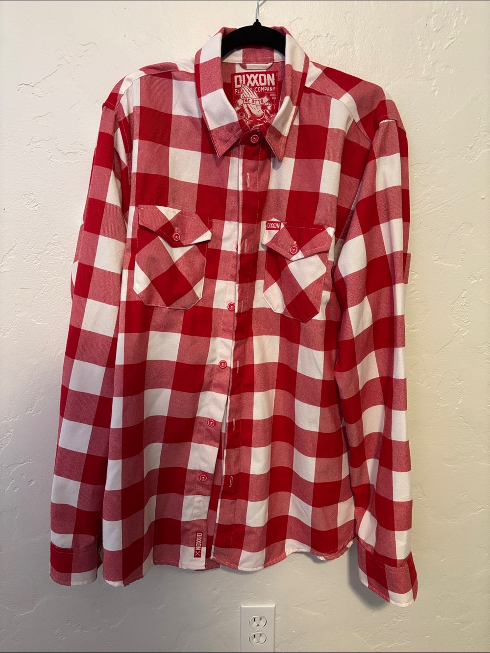 DIXXON Red and White Buffalo Check Casual Button-Down Shirt
